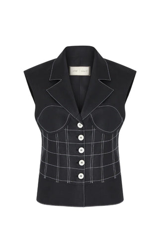 Paloma Corset-Inspired Linen Vest - Black