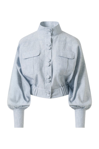 Lumina Striped Cotton-Linen Blouse – Light Blue