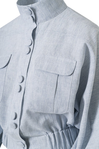 Lumina Striped Cotton-Linen Blouse – Light Blue