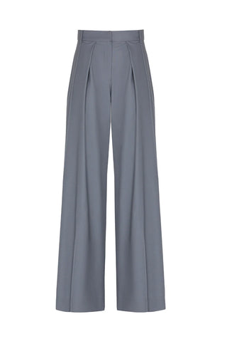 Structured Grey Pleated High-Waist Trousers