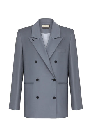 Grey Double-Breasted Structured Blazer