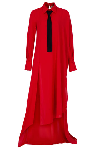 Coral Red Asymmetric Shirt Dress