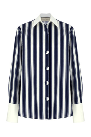 Colette Striped Cotton Shirt - Navy/White