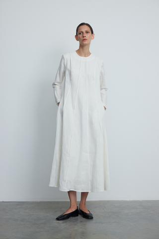 Relaxed Fit Linen Maxi Dress - White