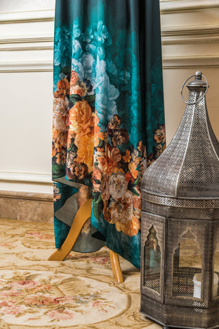 Deep Blue FLOWERS PRINTED Silk KAFTAN