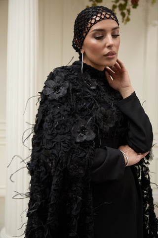 Exclusive Couture Evening Dress with cape  – Black