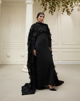 Exclusive Couture Evening Dress with cape  – Black