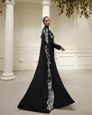 Couture Embroidered Crepe Dress – Black