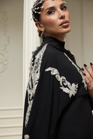 Couture Embroidered Crepe Dress – Black