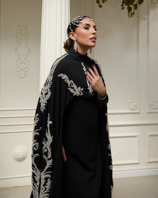 Couture Embroidered Crepe Dress – Black
