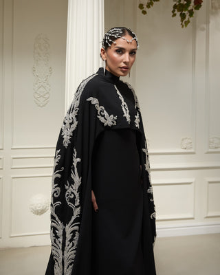 Couture Embroidered Crepe Dress – Black