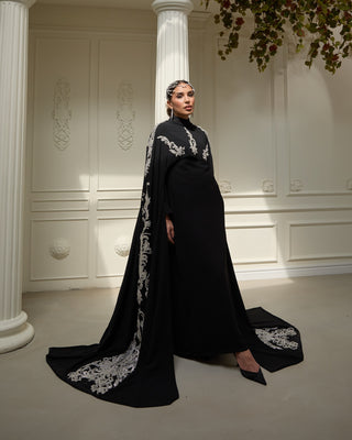 Couture Embroidered Crepe Dress – Black