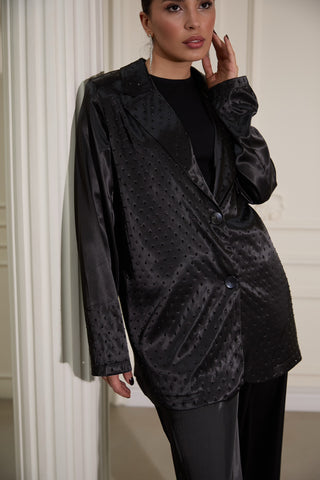 Crystal-Detailed Satin Suit – Black