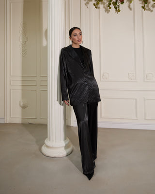 Crystal-Detailed Satin Suit – Black