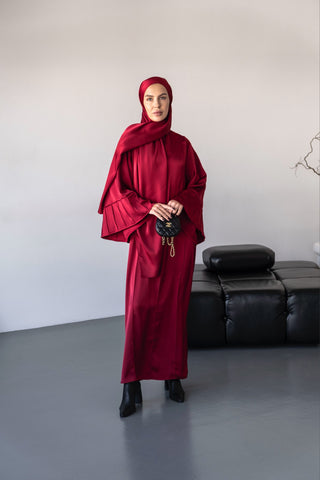 Elegant Burgundy Satin Abaya Set