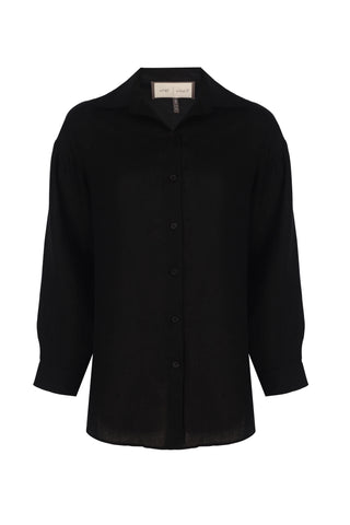 Carey Relaxed Linen Shirt - Black