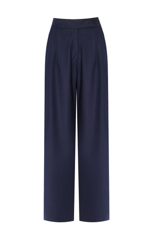 Vesper High-Waist Pleated Trousers – Navy