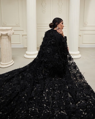 Exclusive Couture Evening Dress with cape  – Black
