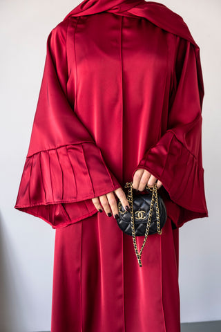 Elegant Burgundy Satin Abaya Set