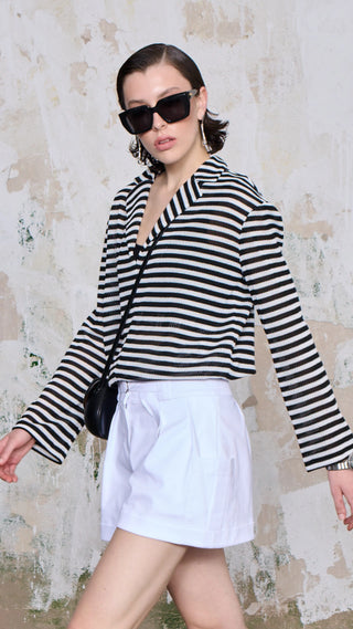 Freya Striped Knit Blouse - Black/White