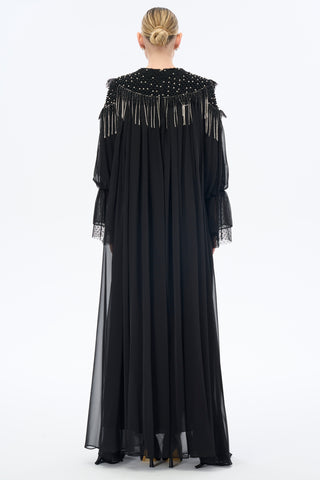 Embellished Black Oversized Chiffon Maxi Dress