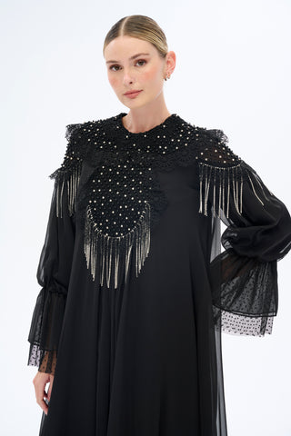 Embellished Black Oversized Chiffon Maxi Dress