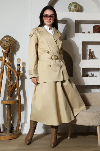 Classic Trench and Skirt Co-Ord Set – Beige