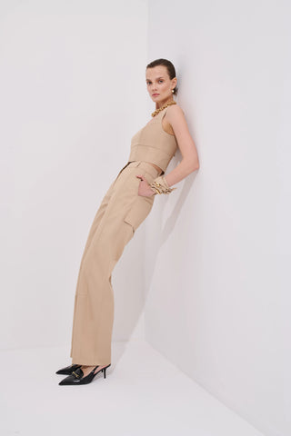 Amelie Cotton Straight-Leg Trousers - Beige