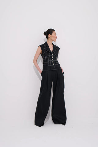 Paloma Linen Palazzo Trousers - Black