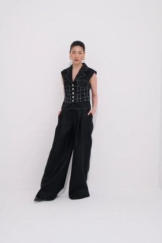 Paloma Linen Palazzo Trousers - Black