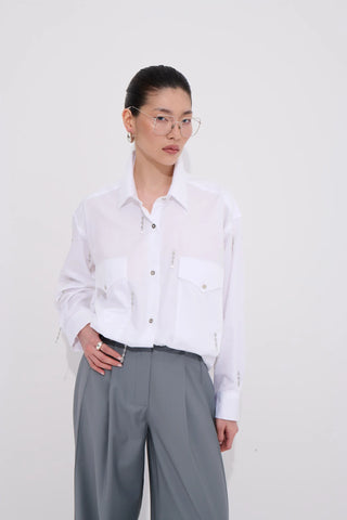 Teardrop Swarovski-Embellished Cotton Shirt - White