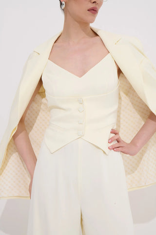 Marble Textured Straight-Cut Blazer – Ecru