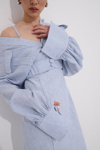 Lumina Striped Cotton-Linen Blouse – Light Blue