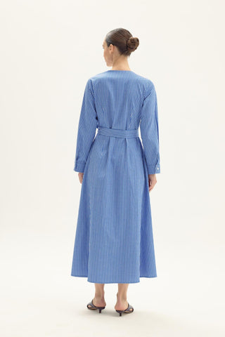 Abrienda Embroidered Striped Dress - Blue