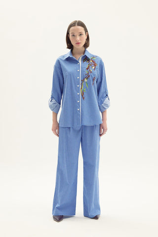 Abrienda Blouse and Trousers Blue Striped Set
