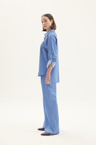 Abrienda Blouse and Trousers Blue Striped Set