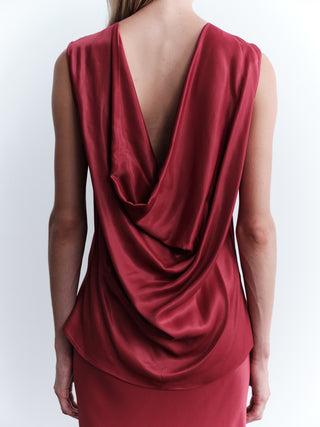 Back-Draped Satin Blouse – Red