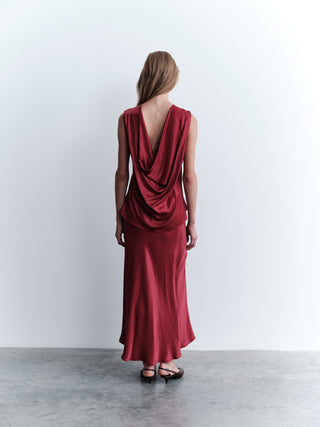Back-Draped Satin Blouse – Red