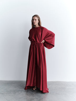 Satin Blouse Set with Skirt - Bordeaux