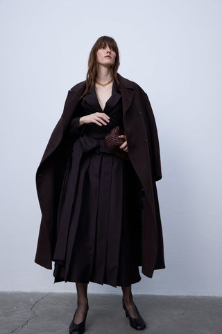 Wrap Shirt & Panel Skirt Set - Deep Chocolate