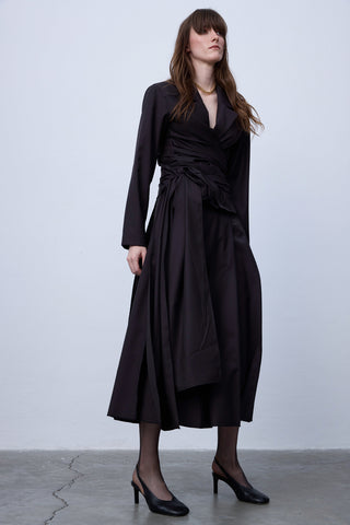 Wrap Shirt & Panel Skirt Set - Deep Chocolate