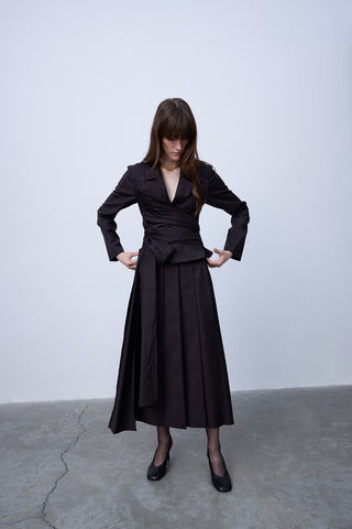 Wrap Shirt & Panel Skirt Set - Deep Chocolate