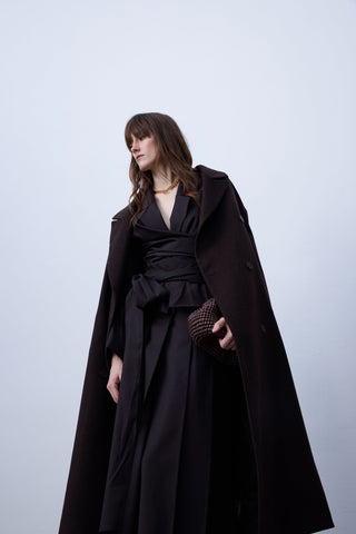 Wrap Shirt & Panel Skirt Set - Deep Chocolate