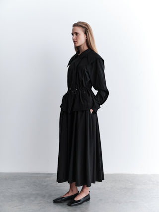 Drawstring-Waist Short Rain Jacket – Black