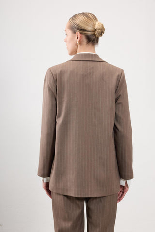 Benita Pinstripe Tailored Blazer – Coffee