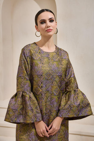 Brocade Maxi Dress – Olive Green