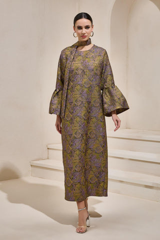 Brocade Maxi Dress – Olive Green