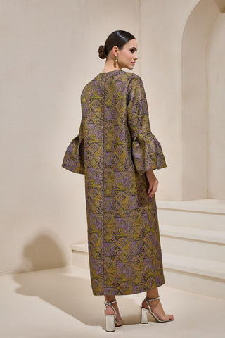 Brocade Maxi Dress – Olive Green