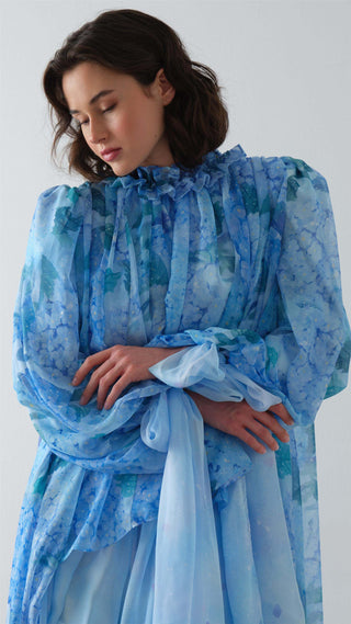 Floral Patterned Pants Set - Blue