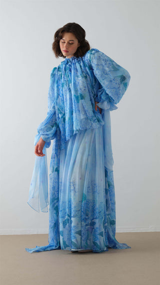 Floral Patterned Pants Set - Blue